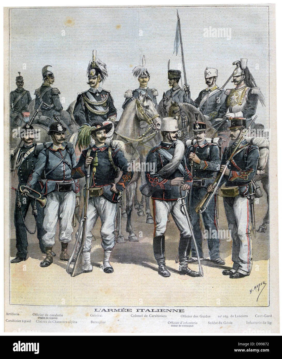 The ranks of the Italian army from General to Infantryman.  From 'Le Petit Journal', Paris 28 May 1892. Military, Soldier Stock Photo