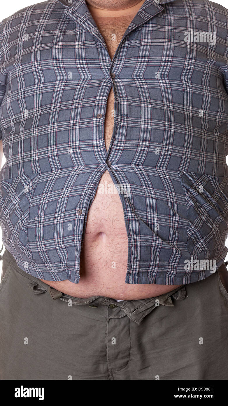 Fat man with a big belly, close-up part of the body Stock Photo