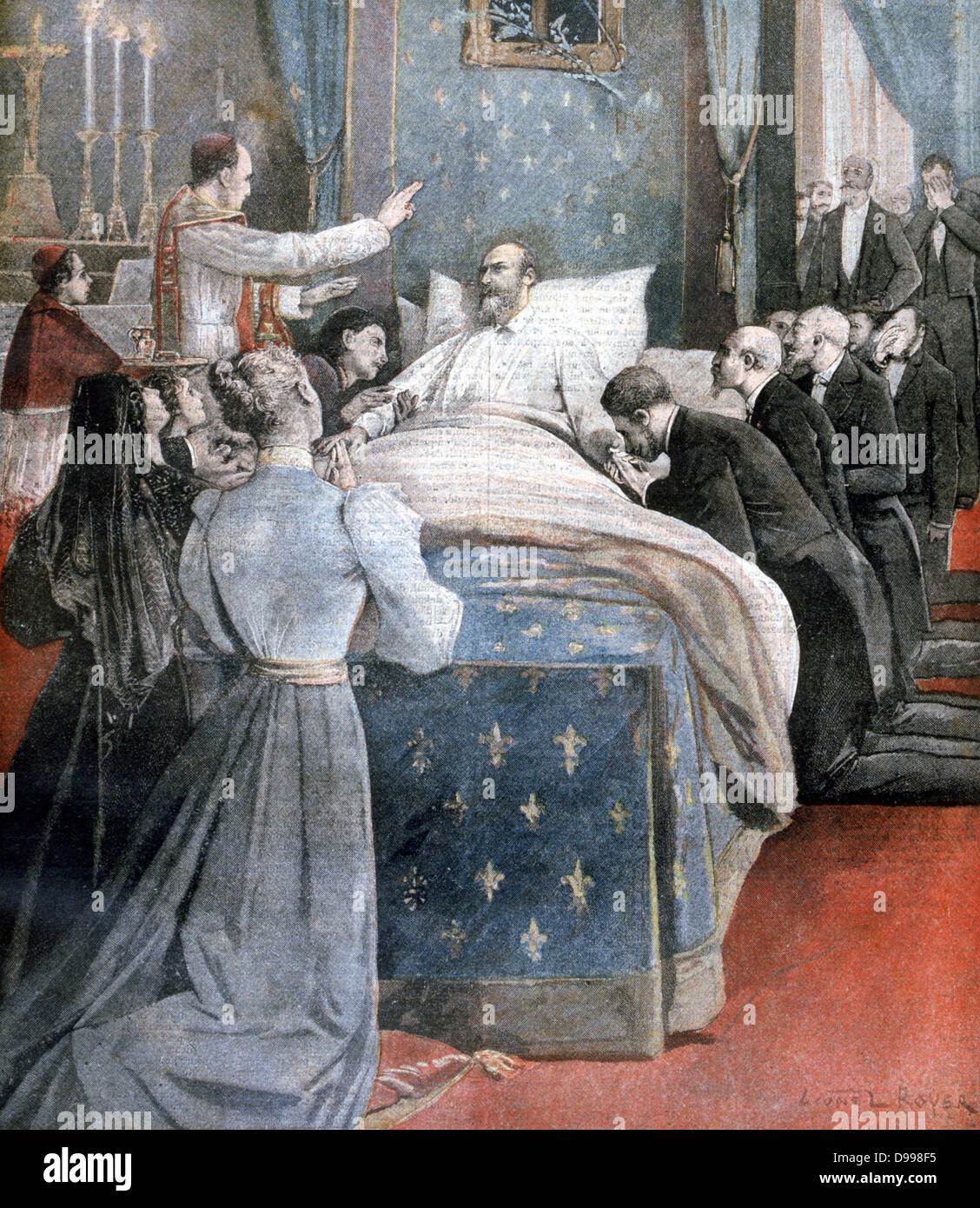 Philip of Orleans, Count of Paris (1838-1894), Grandson of Louis Philippe of France, Orleanist pretender to French throne, on his deathbed at Stowe House, Buckinghamshire, England. From 'Le Petit Journal', 17 September 1894. Stock Photo