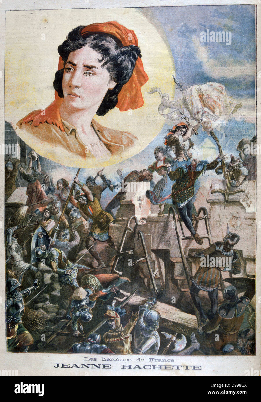 Jeanne Laisne (b1456), French heroine, also called Jeanne Hachette (Jean the Hatchet) for her courage in helping to prevent Burgundian troops taking Beauvais, 27 June 1472. From 'Le Petit Journal', Paris, 8 January 1894. France, Siege Stock Photo