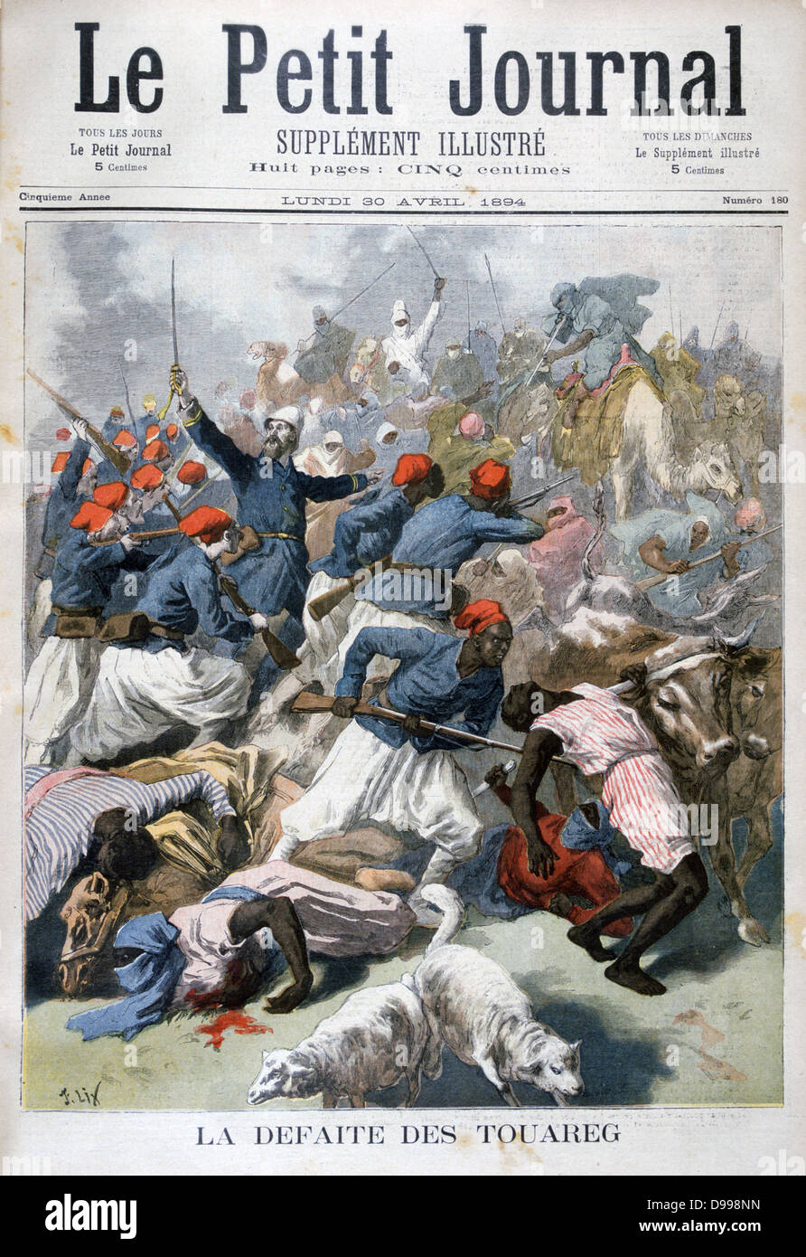 French colonial forces in the Sudan in a battle with Touaregs, 23 March 1894.  From 'Le Petit Journal', Paris, 30 April 1894. France, Africa, Colonialism, War Stock Photo
