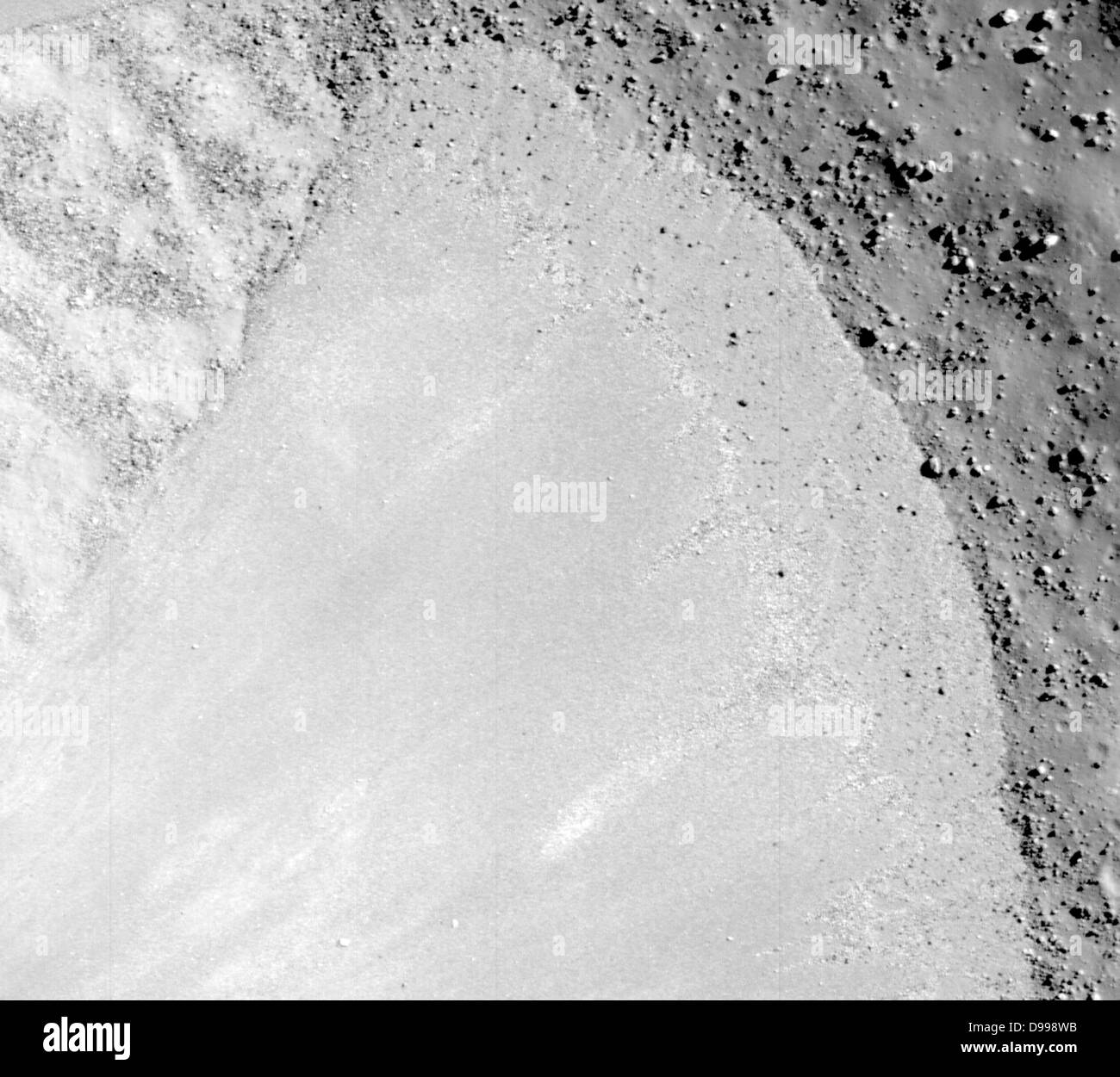 Debris flow extending down the southwest wall of Janssen K crater. Stock Photo