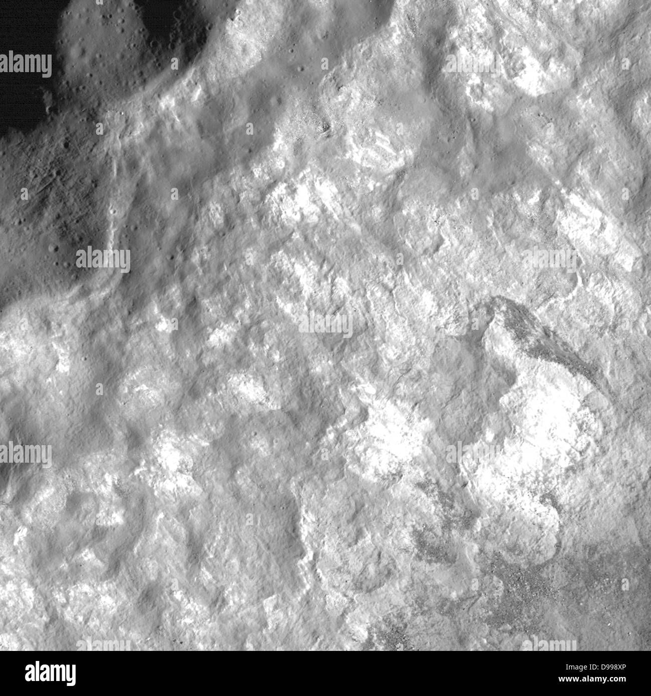 The Bürg Crater, the debris piles and outcropping wall material, with strong variations in reflectance. Stock Photo
