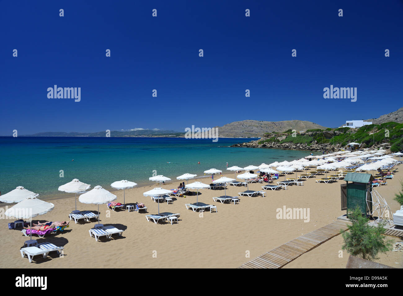 Main beach, Pefkos, Rhodes (Rodos), The Dodecanese, South Aegean Region, Greece Stock Photo