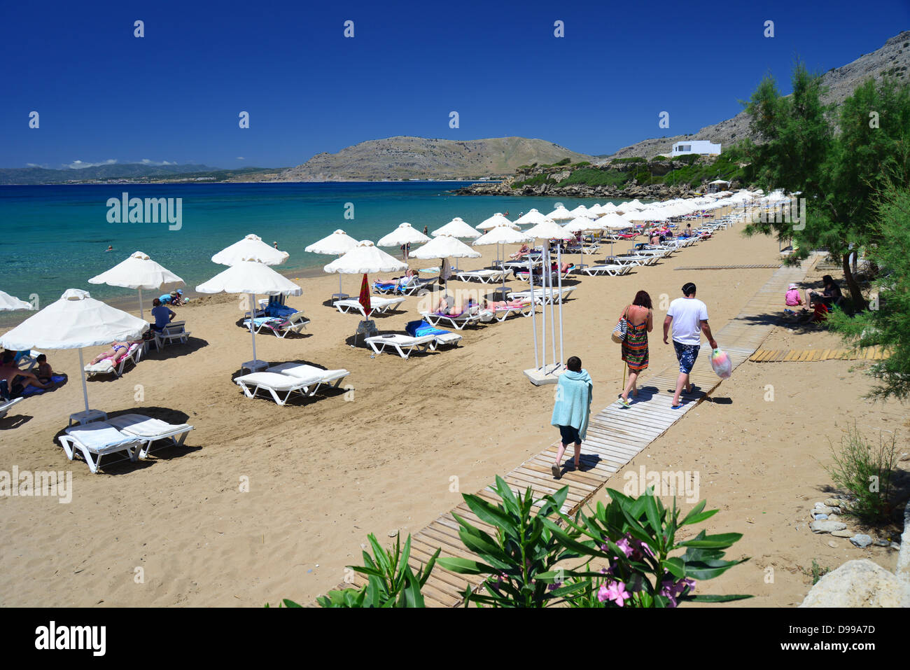 Main beach, Pefkos, Rhodes (Rodos), The Dodecanese, South Aegean Region, Greece Stock Photo