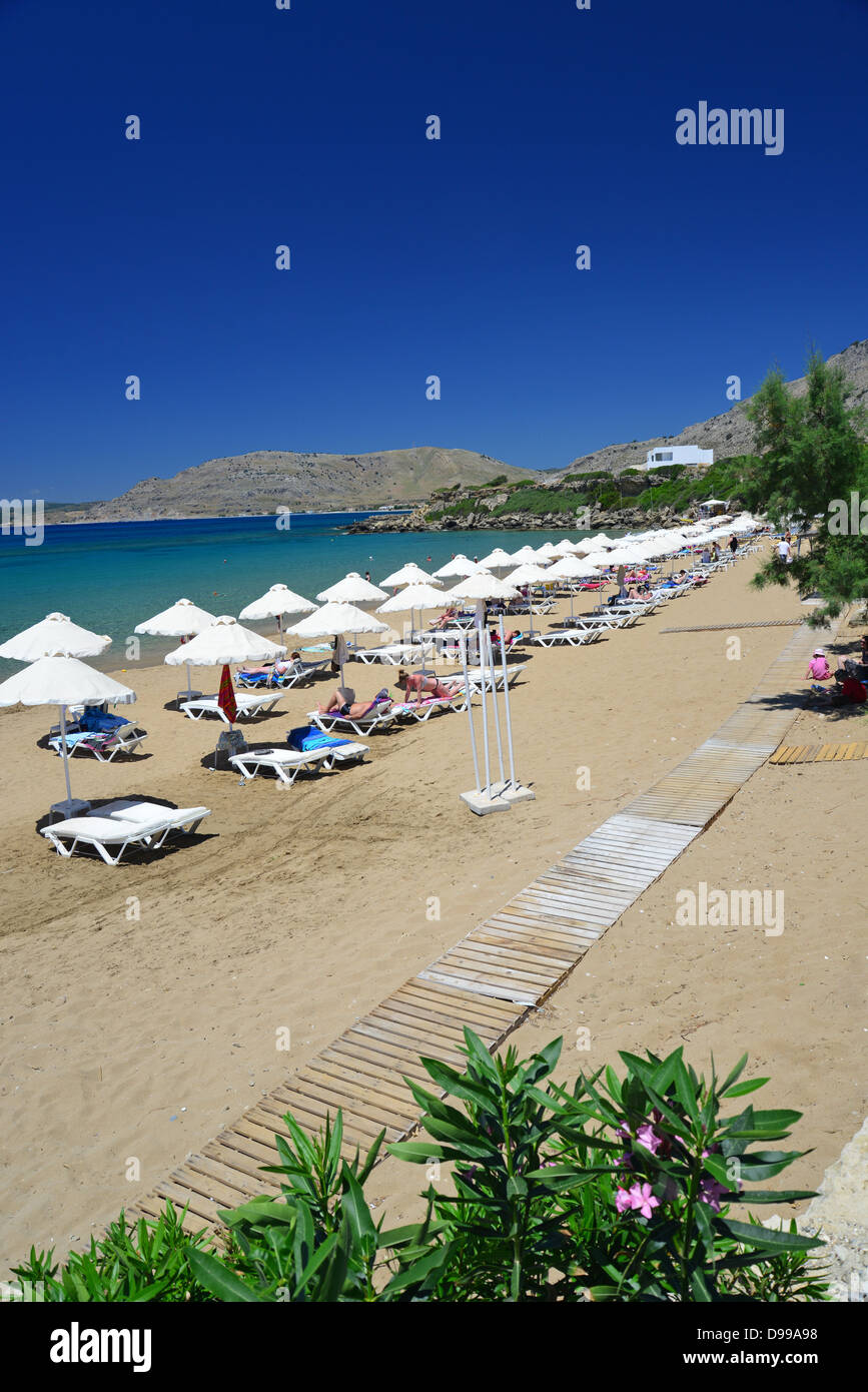 Main beach, Pefkos, Rhodes (Rodos), The Dodecanese, South Aegean Region, Greece Stock Photo