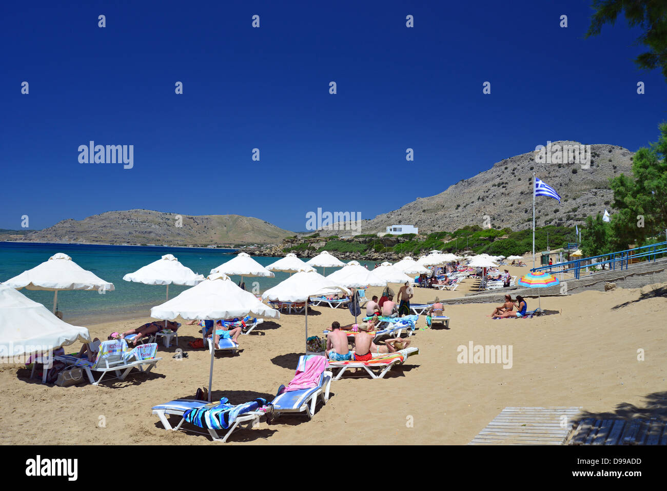 Main beach, Pefkos, Rhodes (Rodos), The Dodecanese, South Aegean Region, Greece Stock Photo