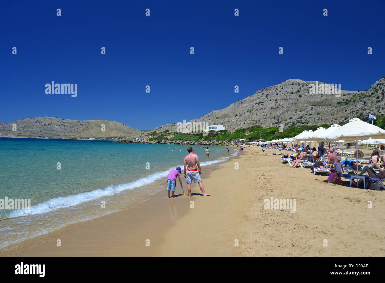 Main beach, Pefkos, Rhodes (Rodos), The Dodecanese, South Aegean Region, Greece Stock Photo