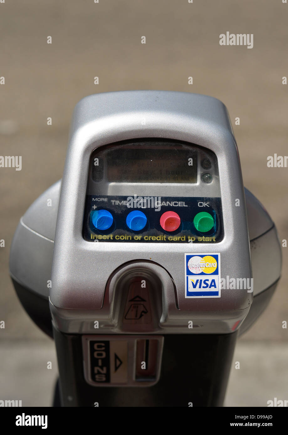 Parking metre for credit cards, noble shopping street rodeo drive, Beverly Hills, Los Angeles, California, the United States of Stock Photo
