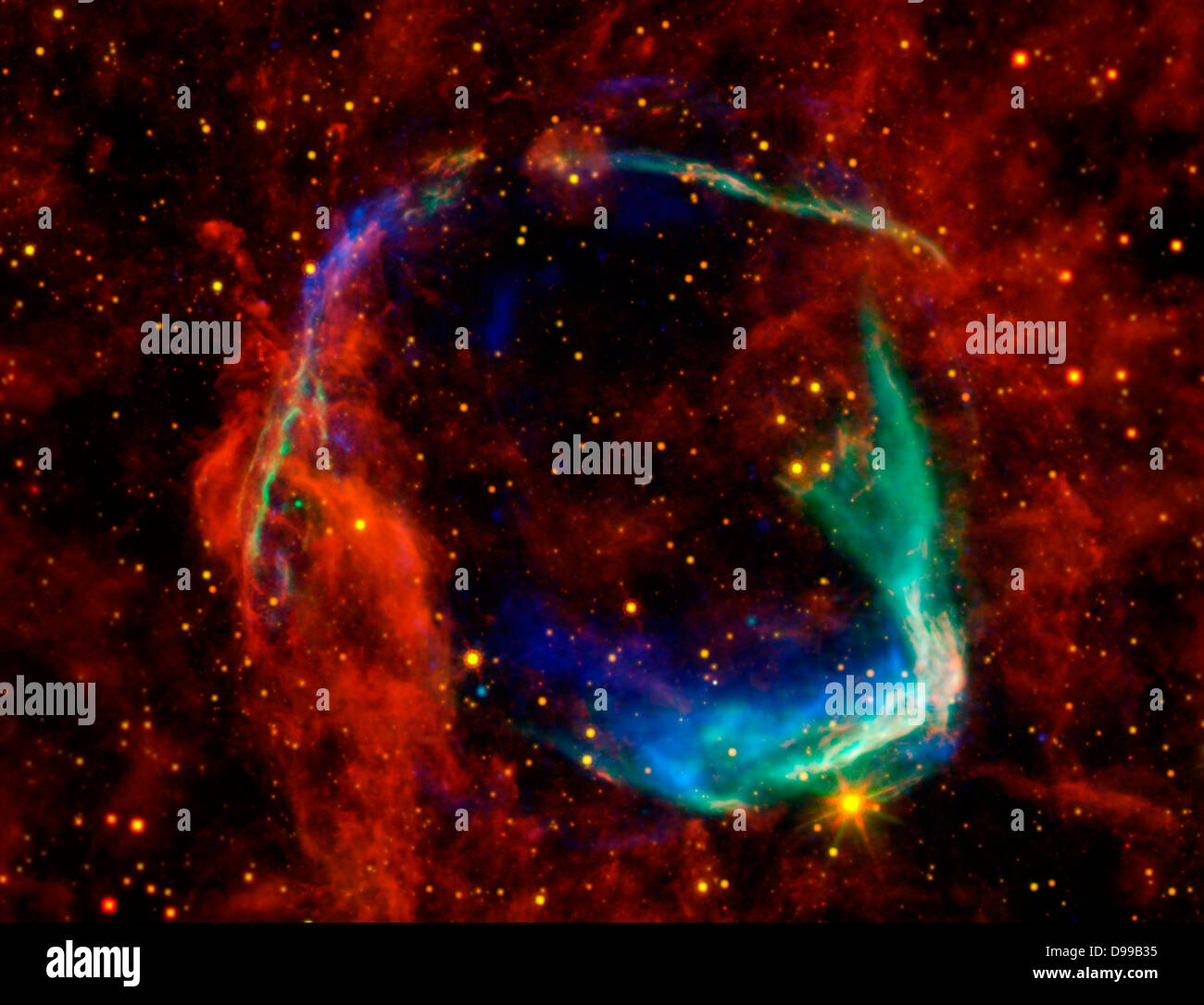 Infrared images from NASA's Spitzer Space Telescope, WISE and Chandra are  combined in this image of RCW 86, the dusty remains of the oldest  documented example of an exploding star, or supernova