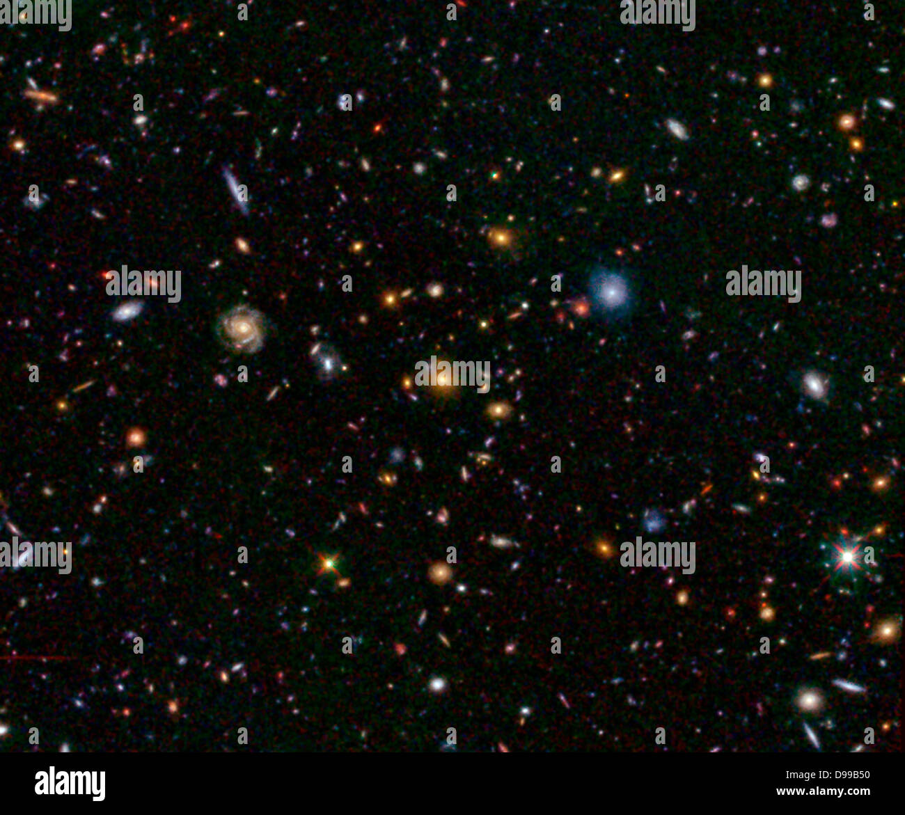 This image shows one of the most distant galaxies known, called GN-108036, dating back to 750 million years after the Big Bang. Stock Photo