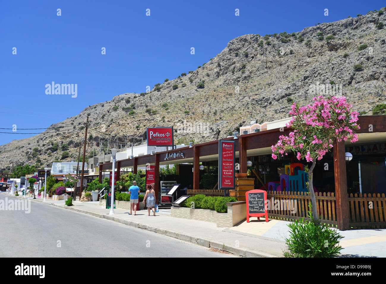 'Pefkos Harmony' taverna, Pefkos, Rhodes (Rodos), The Dodecanese, South Aegean Region, Greece Stock Photo