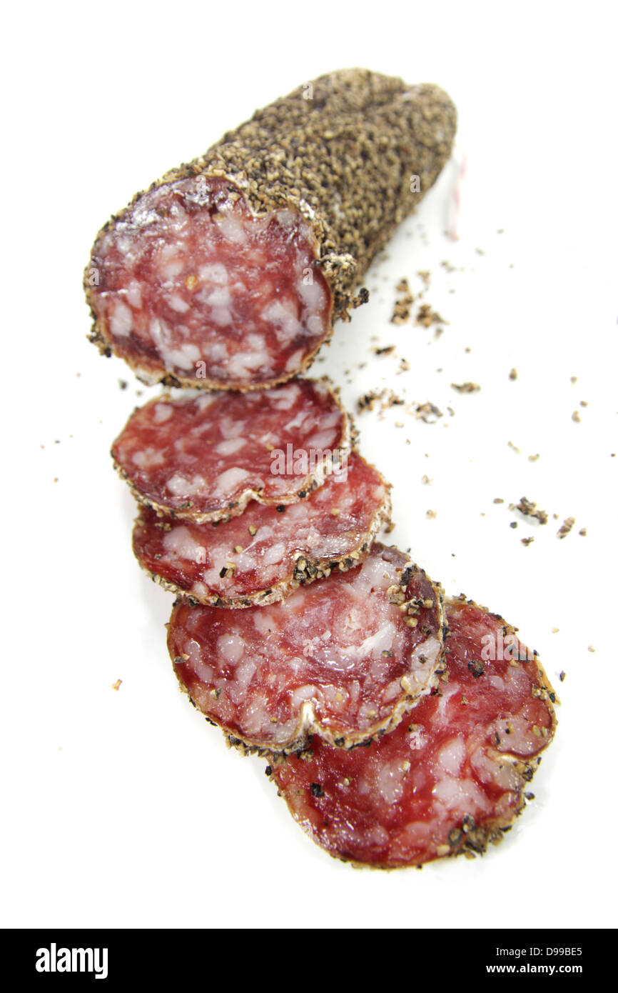 Sliced pepper salami Stock Photo Alamy
