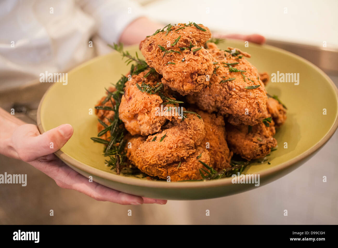 golden fried chicken ready to eat on thetable Stock Photo