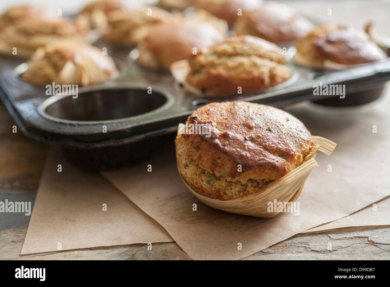 corn muffins hot fresh all natural bake goods Stock Photo