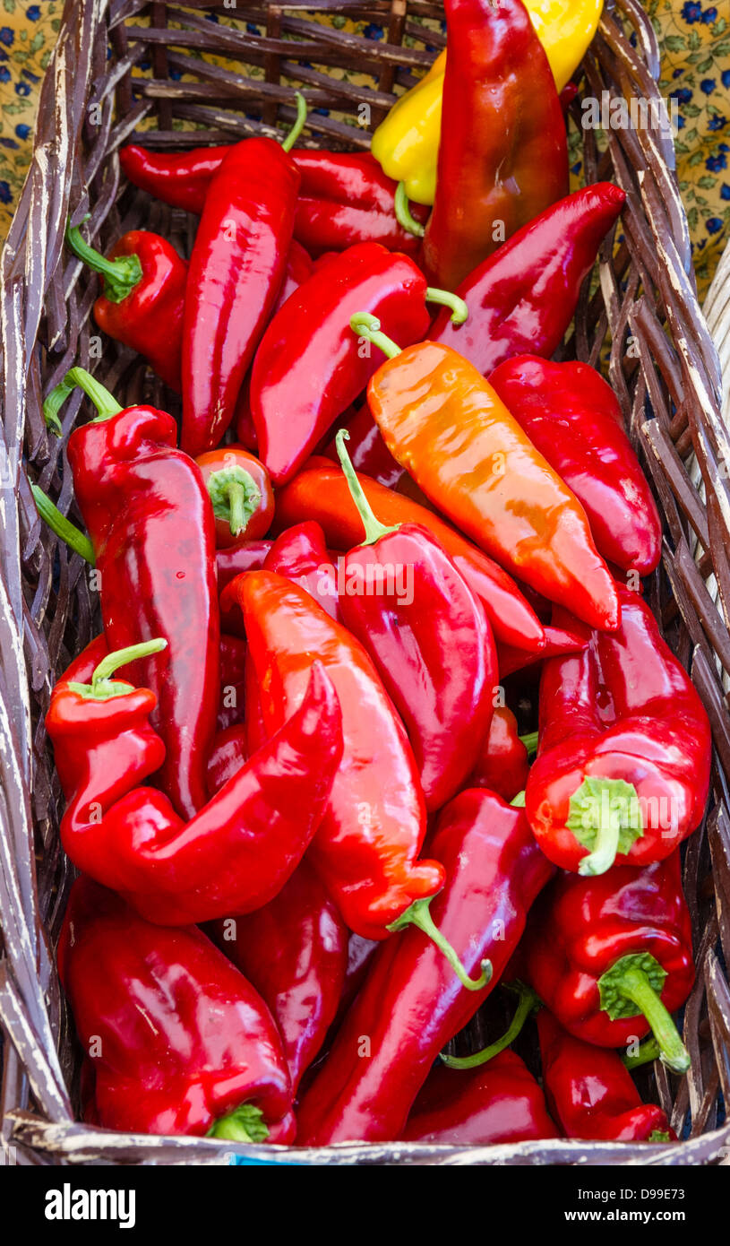 A basket full of red hot peppers at the farmers market Stock Photo - Alamy