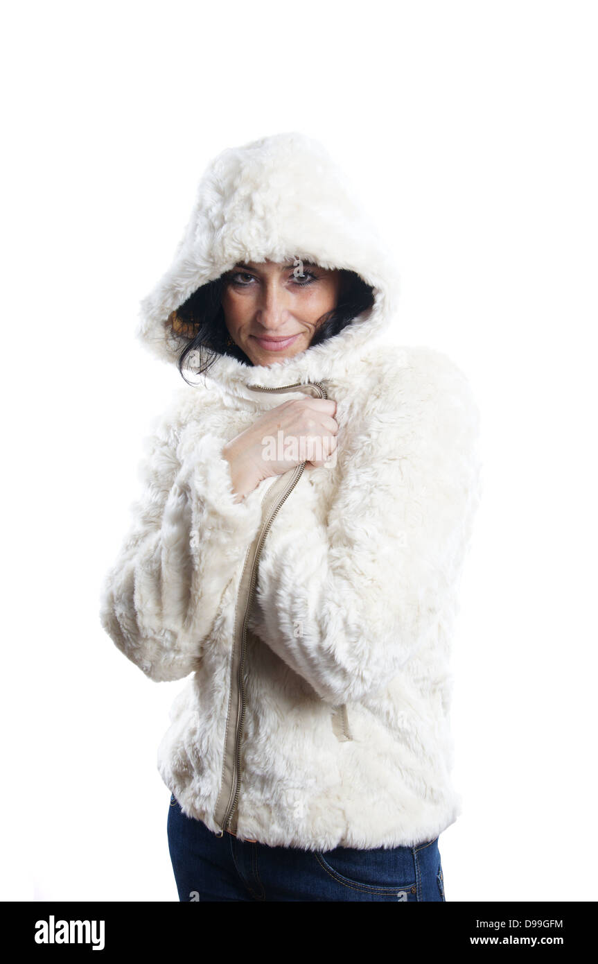woman in her forties with winter jacket Stock Photo