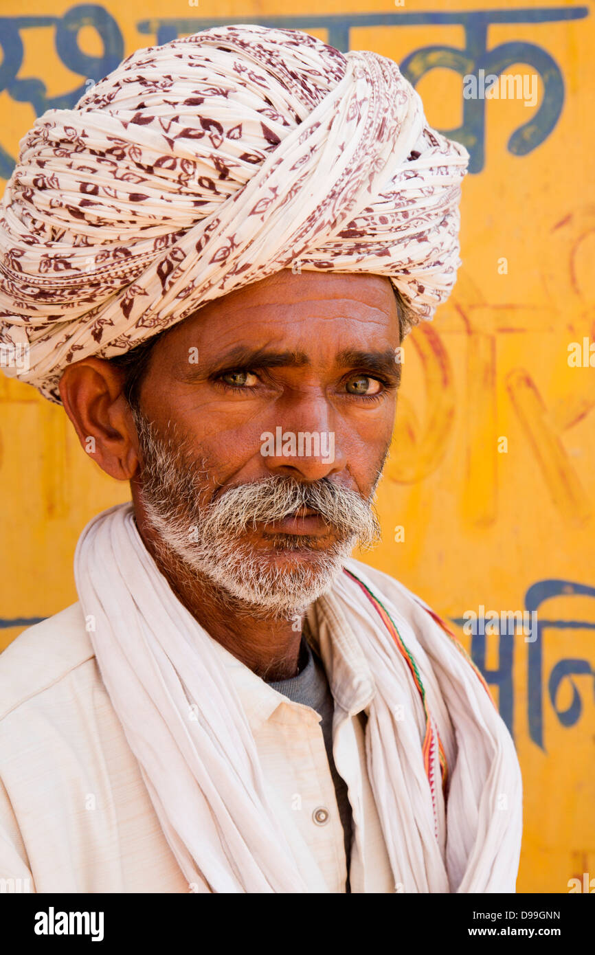 Portrait of a man in traditional clothing, Pushkar, Ajmer, Rajasthan, India Stock Photo