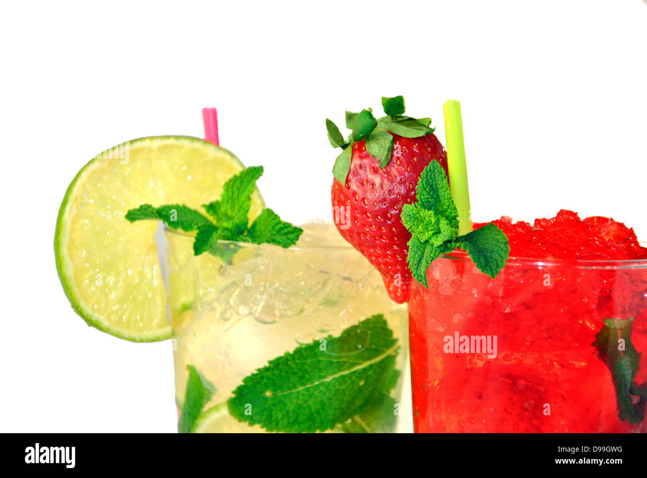 One cocktail mojito strawberry and mojito lime Stock Photo