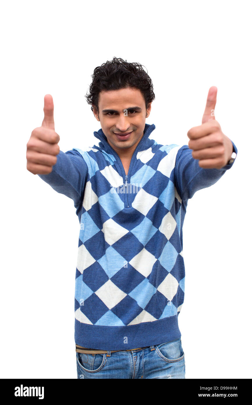 Portrait of a man showing thumbs up sign Stock Photo