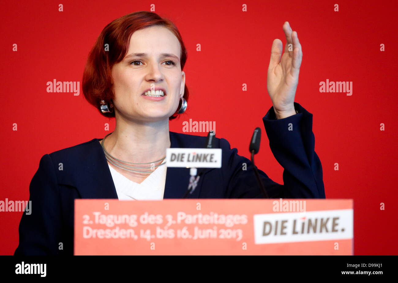 The Left Party chairperson Katja Kipping at the federal party convention in Dresden, Germany, 15 June 2013. The Left Party is preparing for its election campaign for the upcoming elections in Germany. Photo: KAY NIETFELD Stock Photo