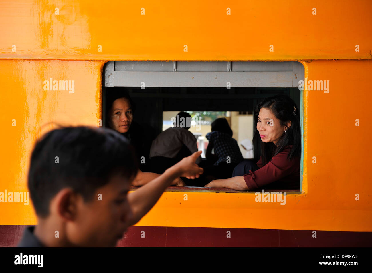 Yangon passengers riding the train Stock Photo