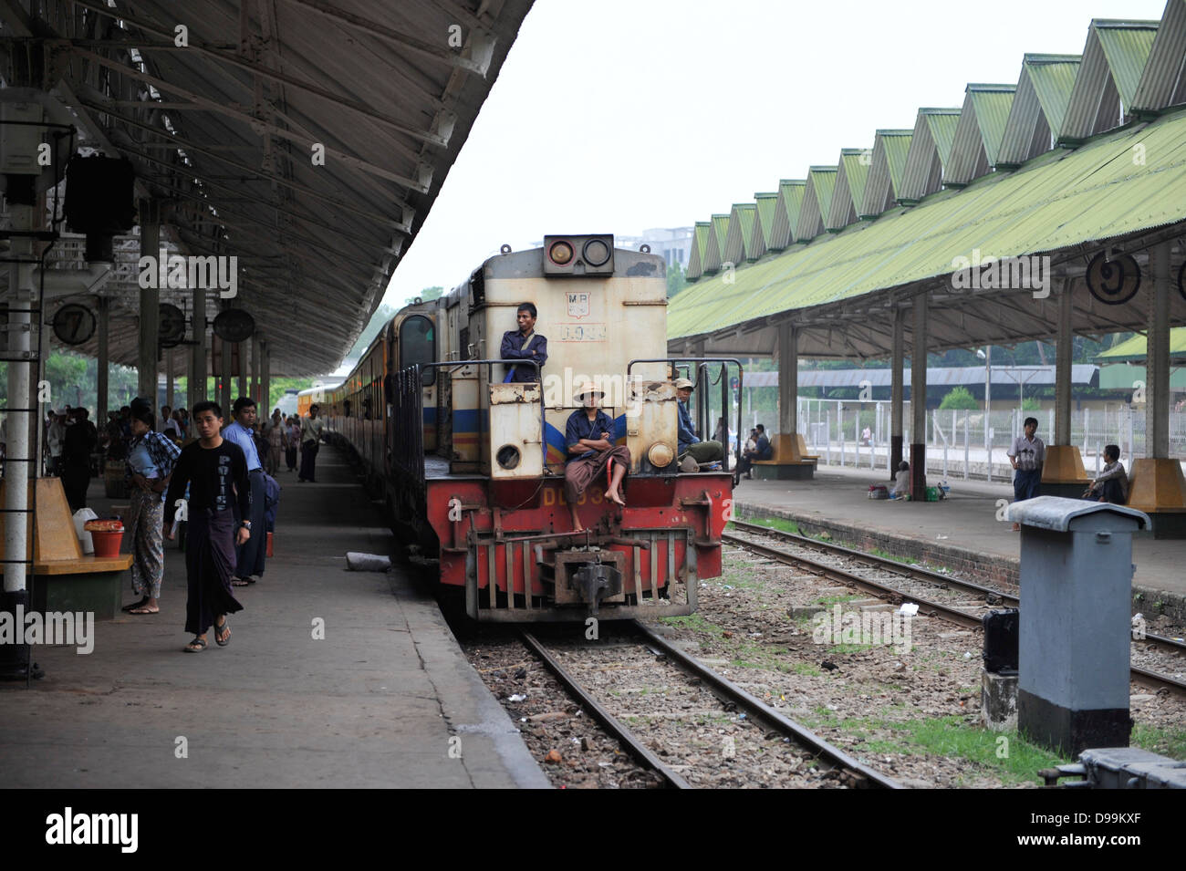 local train in Yangon,riding in the front of the lokomotiv Stock Photo