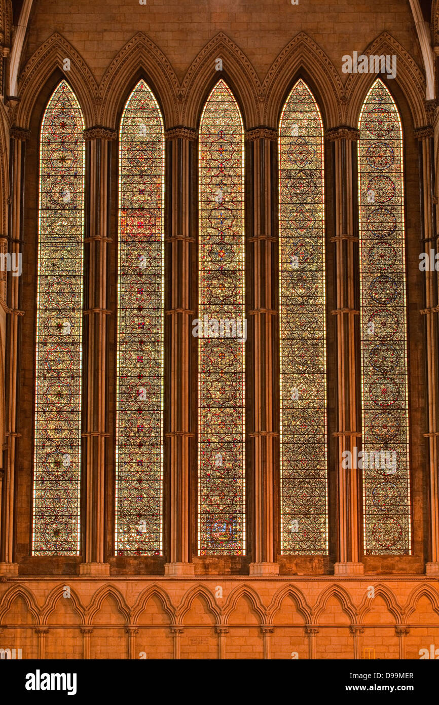 Stained glass windows inside York Minster cathedral. One of the finest