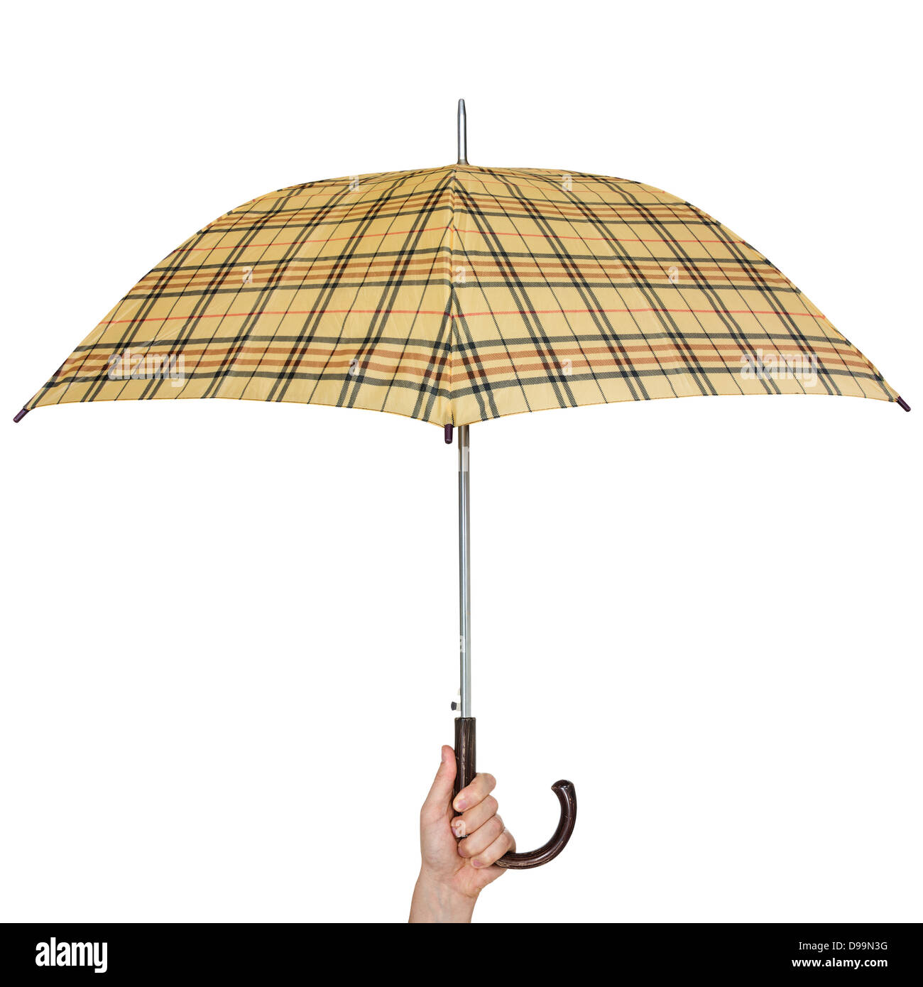Opened umbrella in hand, isolated on white background Stock Photo - Alamy