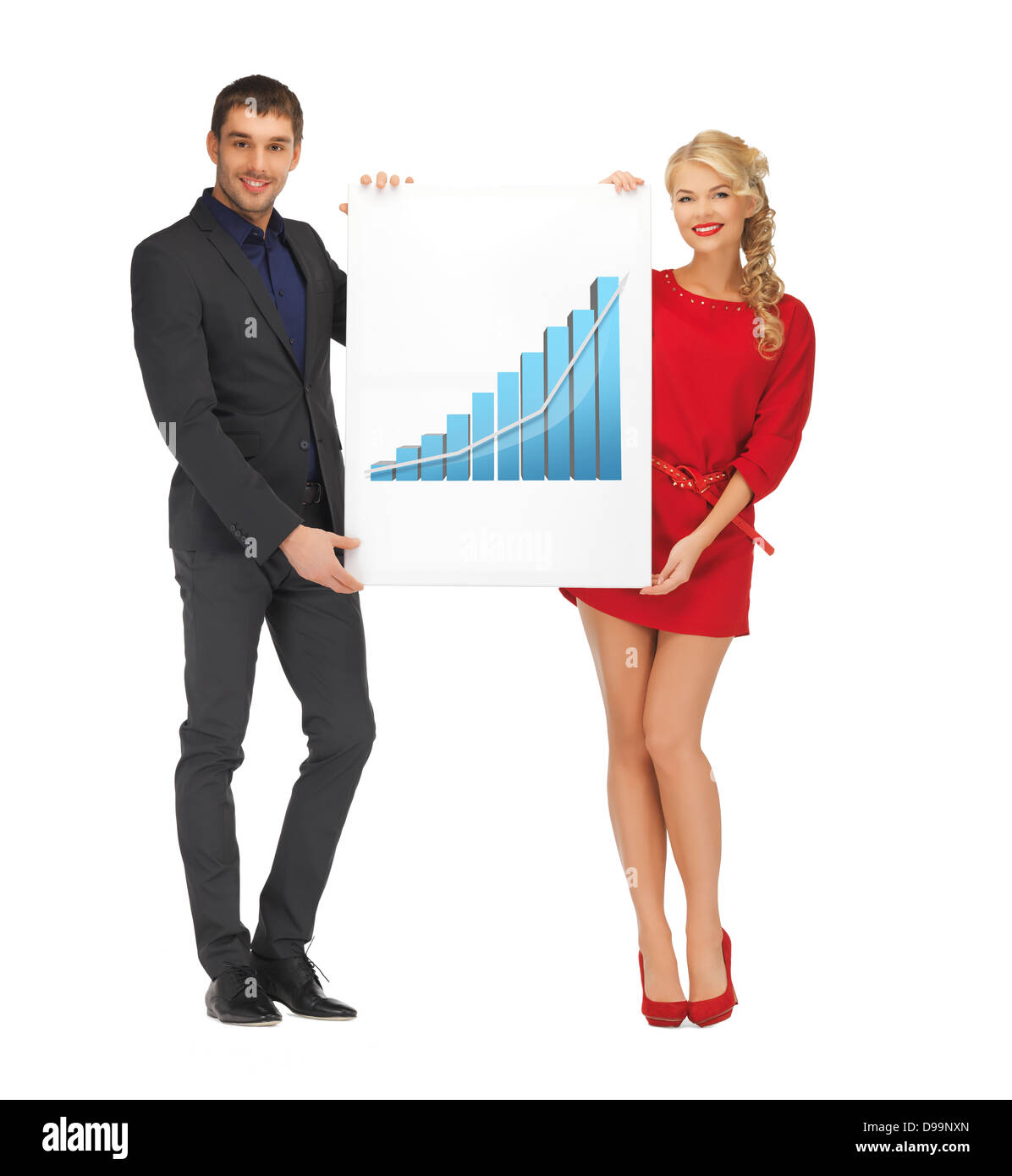 woman holding board with 3d graph Stock Photo
