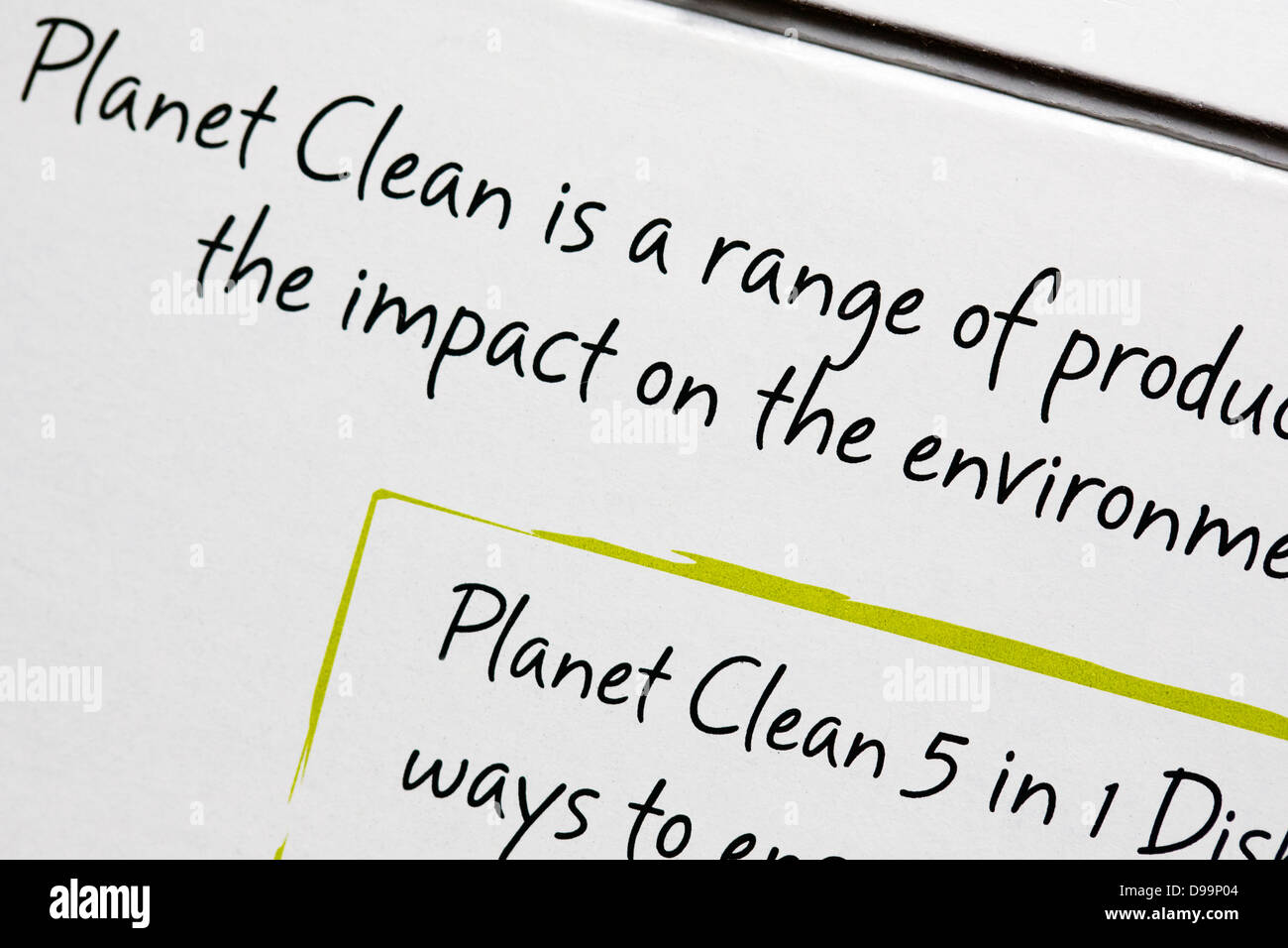Planet Clean packaging information. Stock Photo