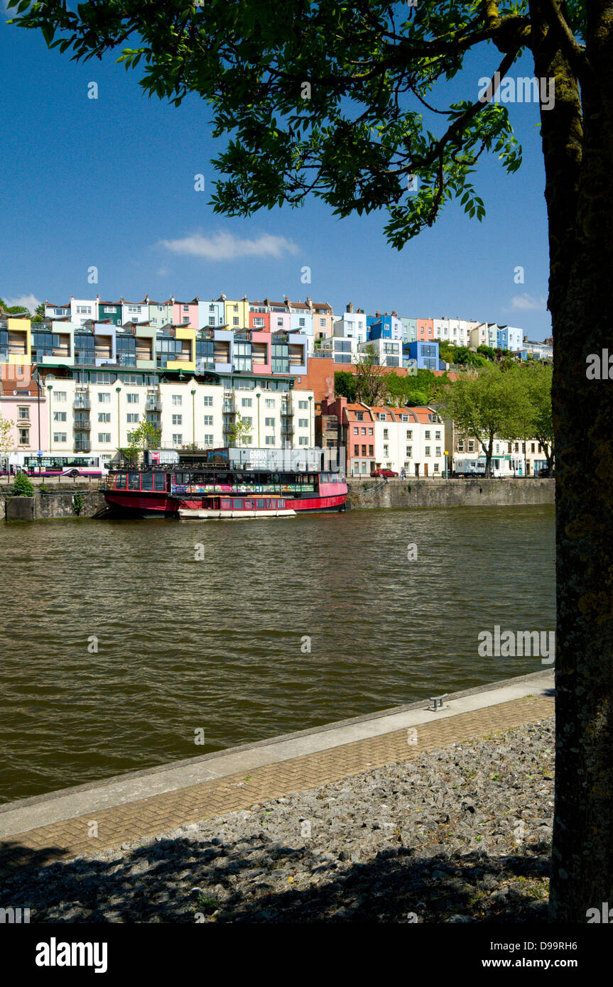 coloured houses besides floating harbour, bristol, england. Stock Photo