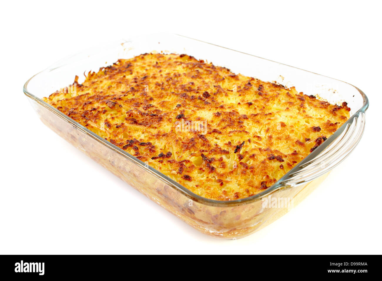 Baked crusty macaroni with cheese isolated on white background Stock ...