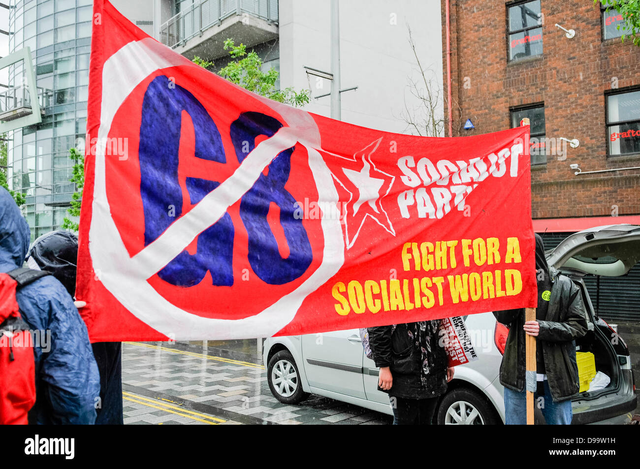 Belfast, Northern Ireland. 15th June 2013. Socialist Party banner at an anti-G8 protest organised by the Irish Congress of Trade Unions (ICTU) Credit:  Stephen Barnes/Alamy Live News Stock Photo