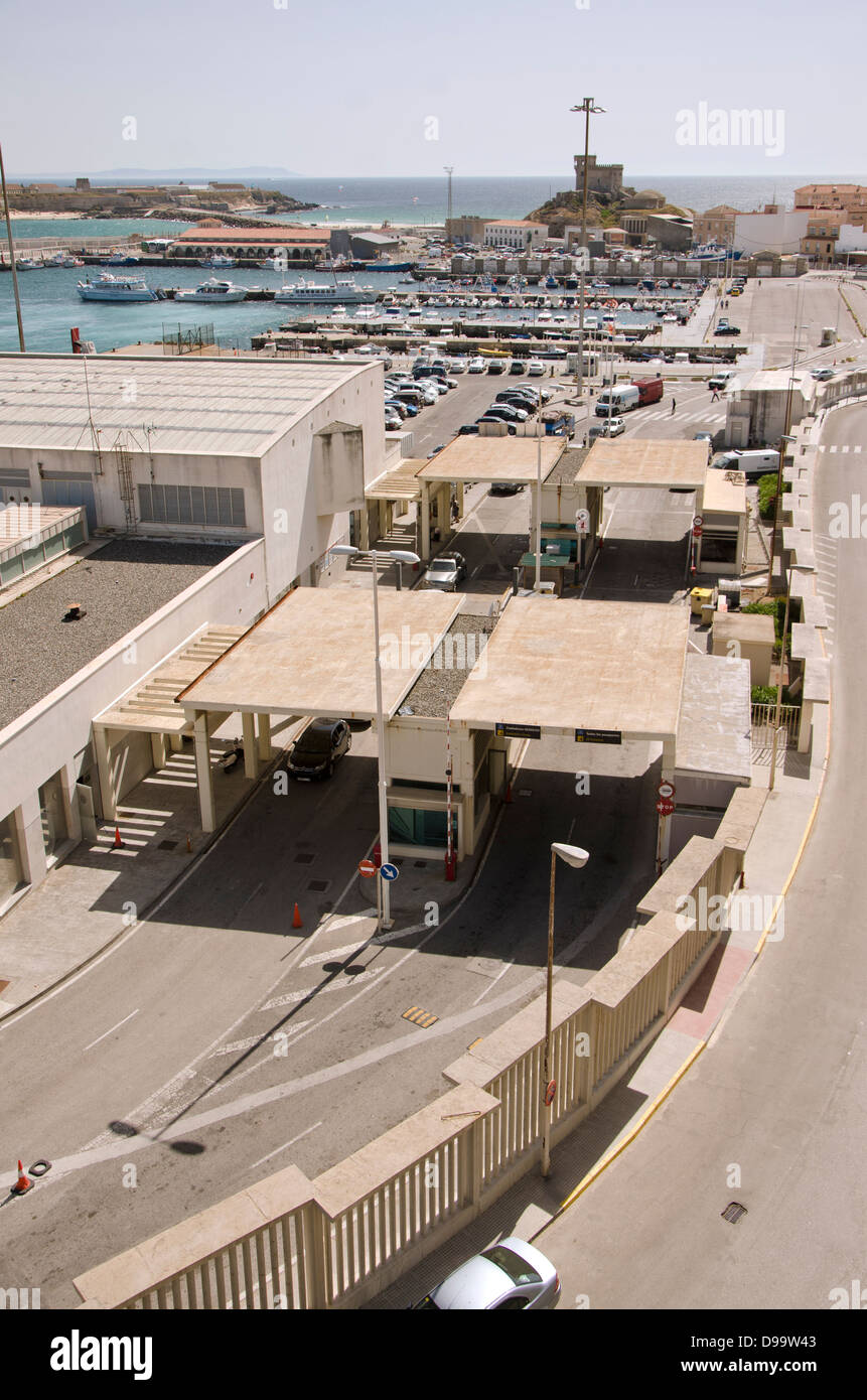 Customs in Spain. Passengers leaving Harbour of Tarifa with ferry to