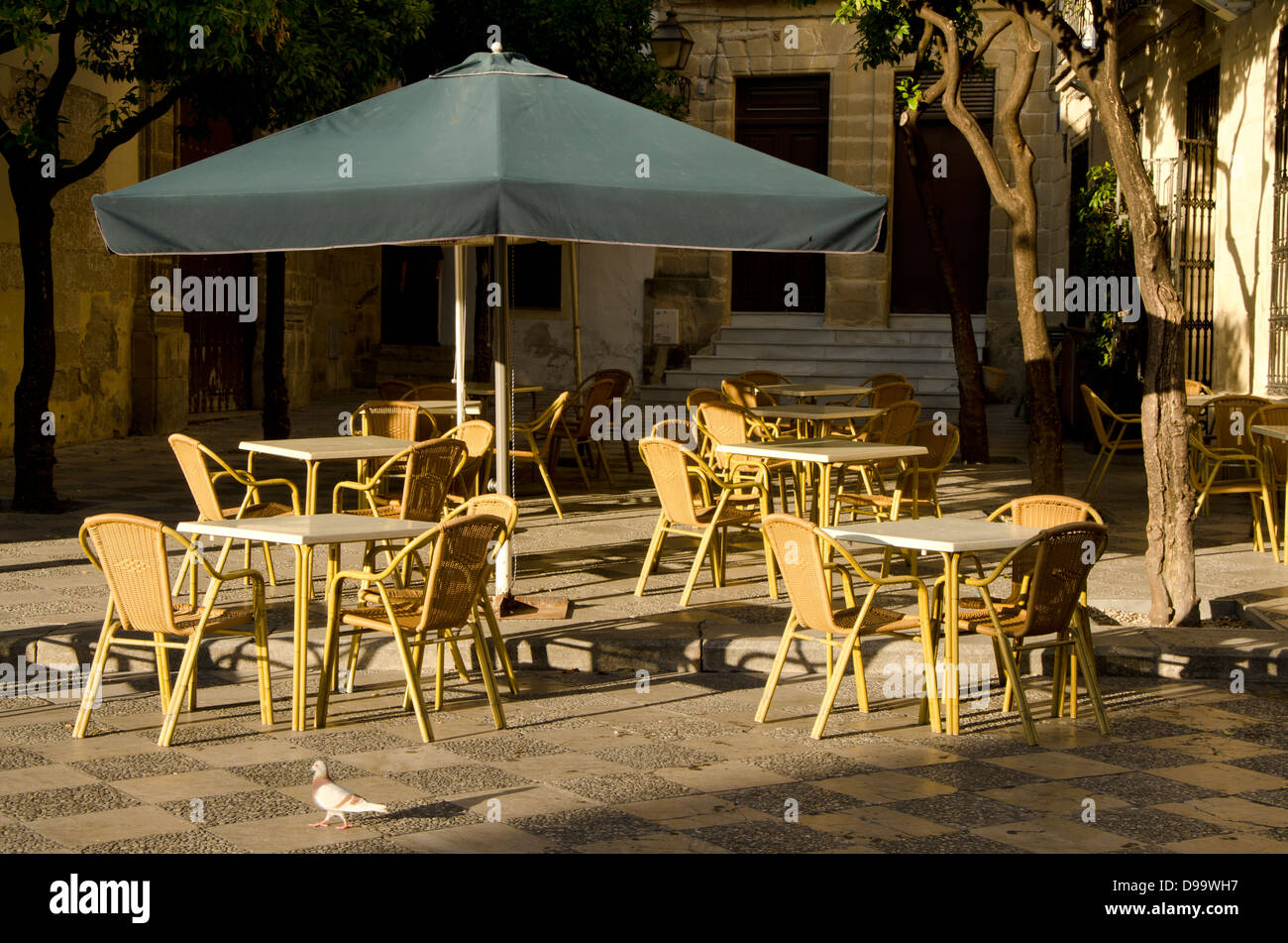 Empty Sunny terrace in Jerez de la Frontera, Cadiz, Southern Spain. Stock Photo
