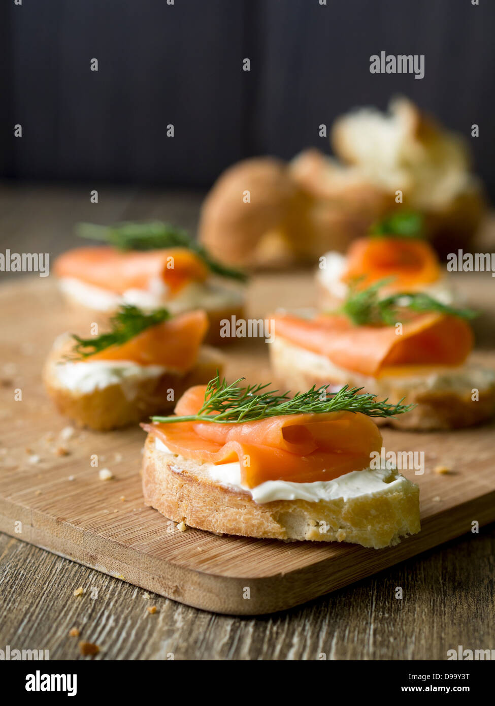 Salmon sandwich on homemade baguette Stock Photo Alamy