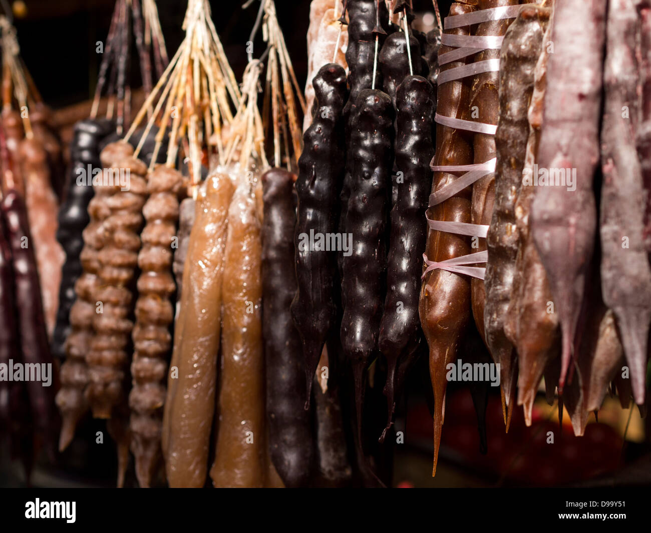 Traditional sausageshaped candies, the churchkhela, also