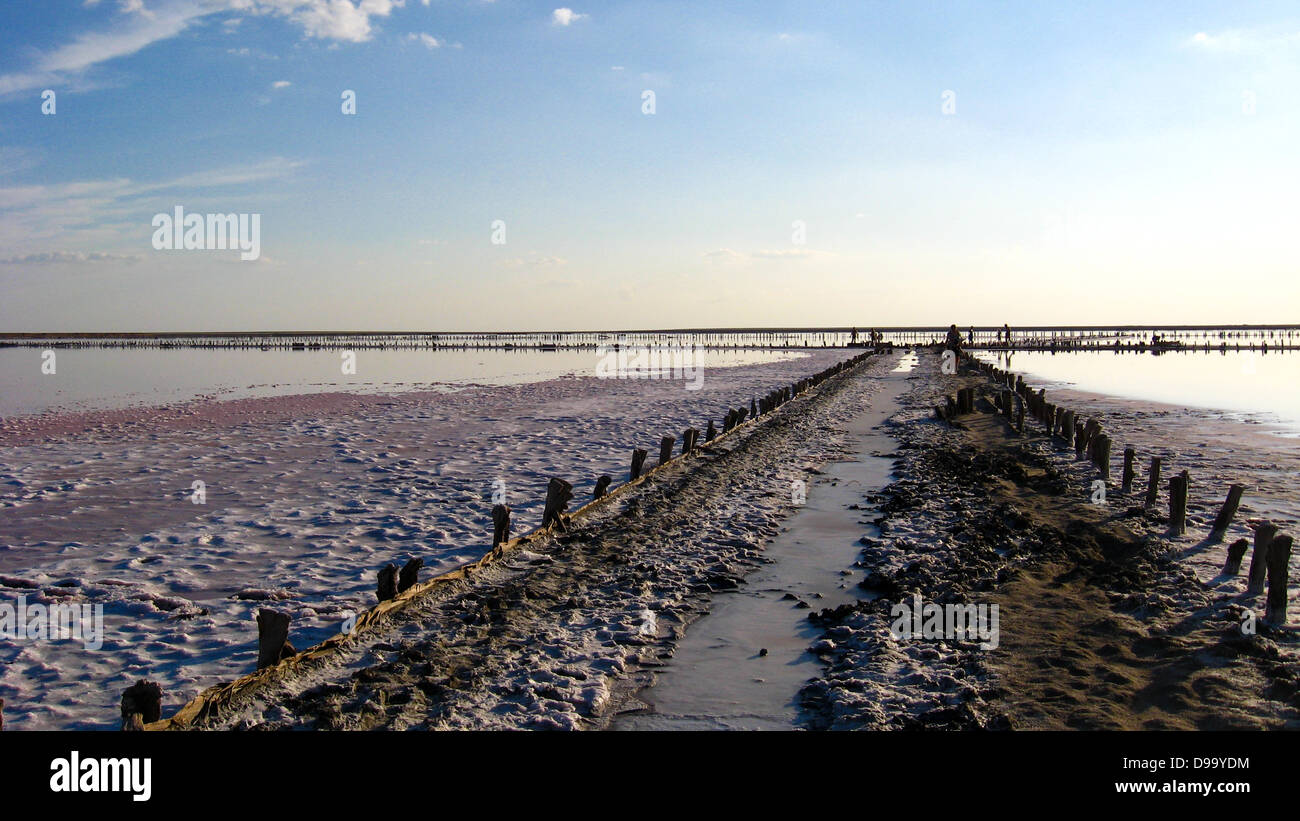 Extraction of salt in the salty sea Stock Photo