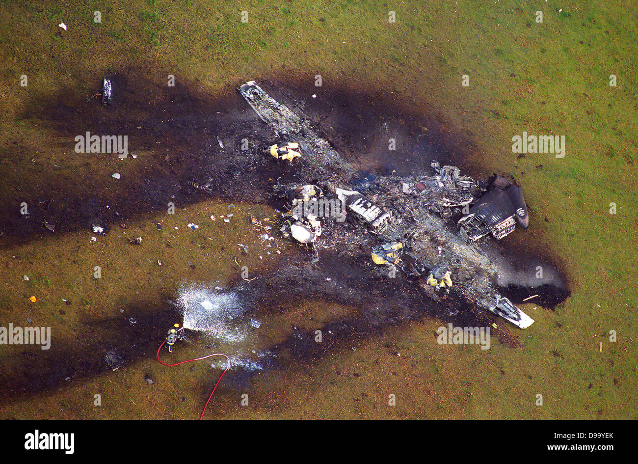 Remains of a Dash 7 aircraft that crashed in Devon, UK. Stock Photo