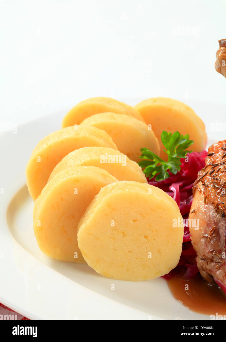 Side dish Sliced potato dumplings Stock Photo Alamy