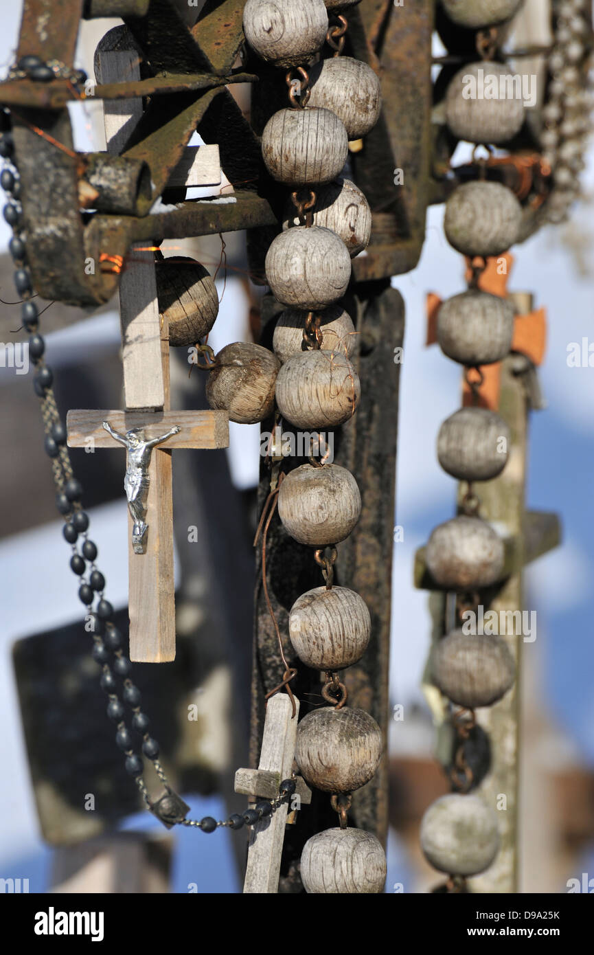 Rosaries on the Hill of Crosses (Kryziu Kalnas) near Siauliai, Lithuania Stock Photo