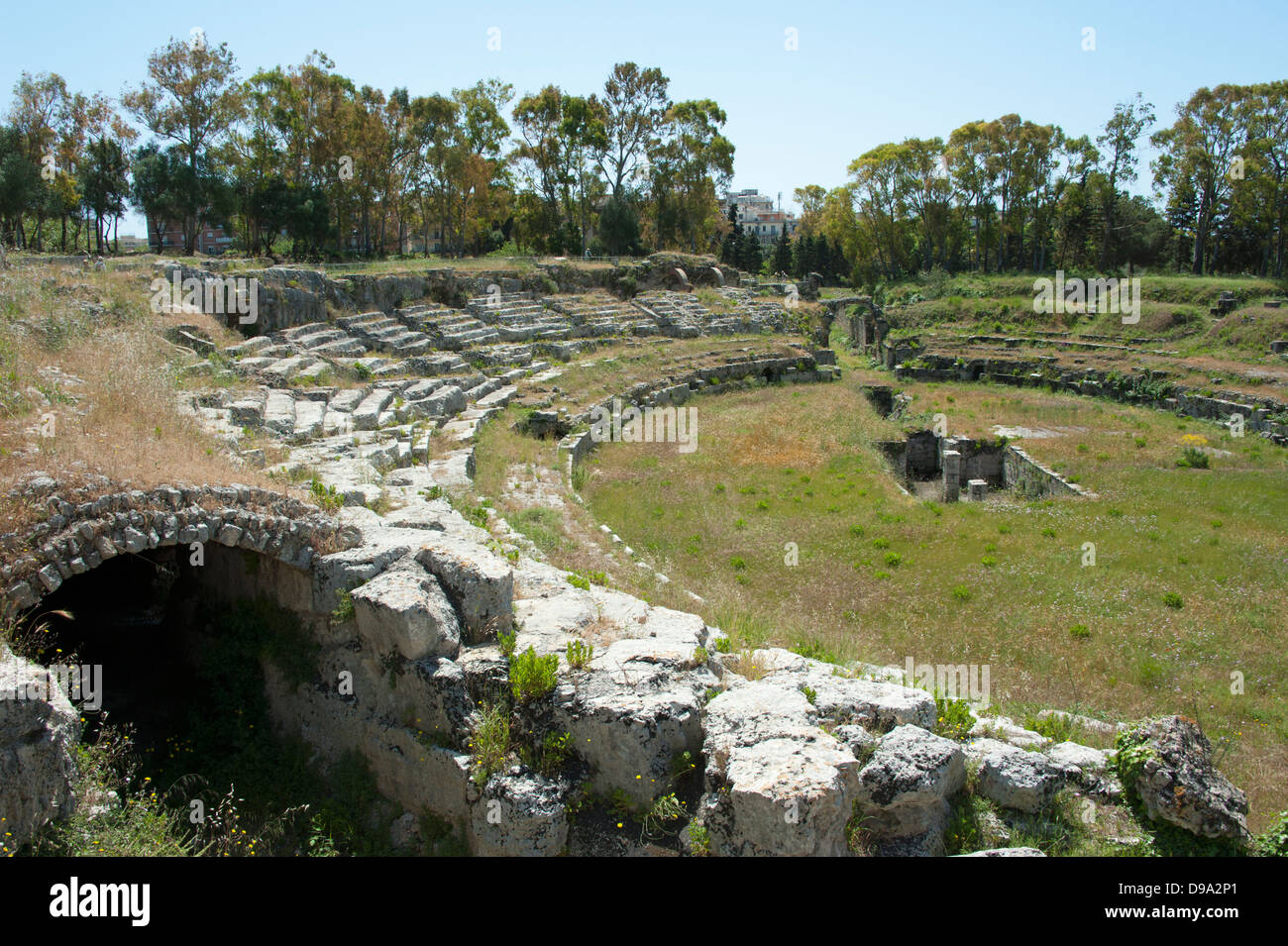 Amphitheater, Siracusa, Sicily, Italy , roemisches Amphitheater, Syrakus, Sizilien, Italien, Siracusa, Archaeologischer Park Nea Stock Photo