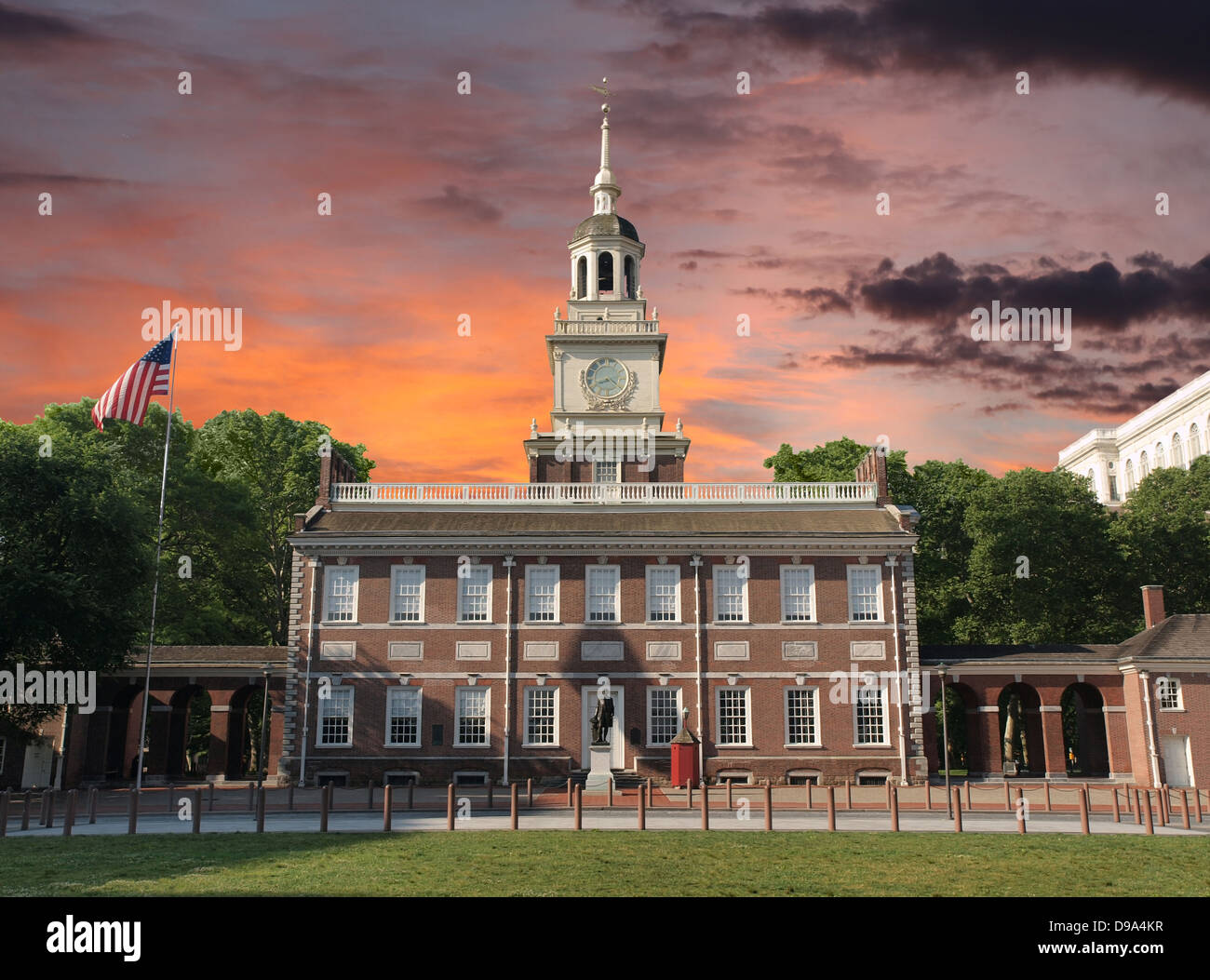 Independence Hall National Historic Park Philadelphia Pennsylvania with sunset sky. Stock Photo