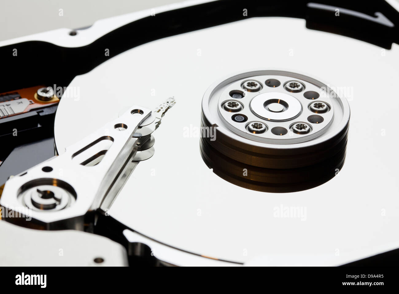 Hard disk drive platter and read / write head (HDD read/write head, Hard Drive) Stock Photo