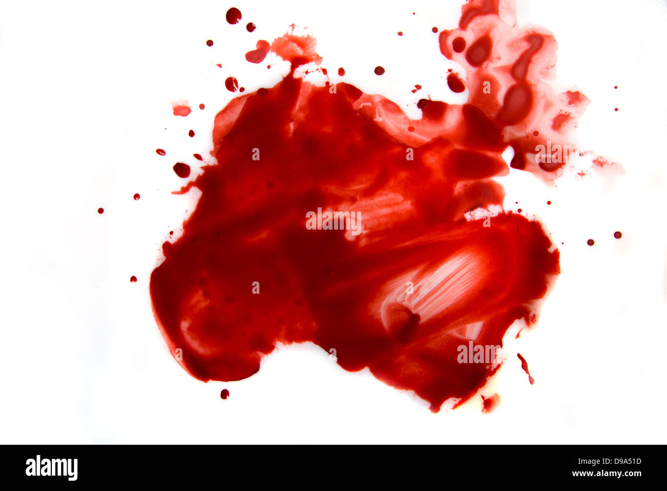 Blood smear droplets (stains, splatter) islated on white background close up Stock Photo