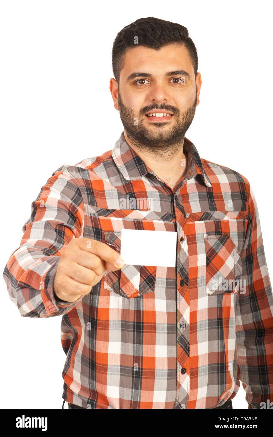 Executive gives visiting card isolated on white background Stock Photo