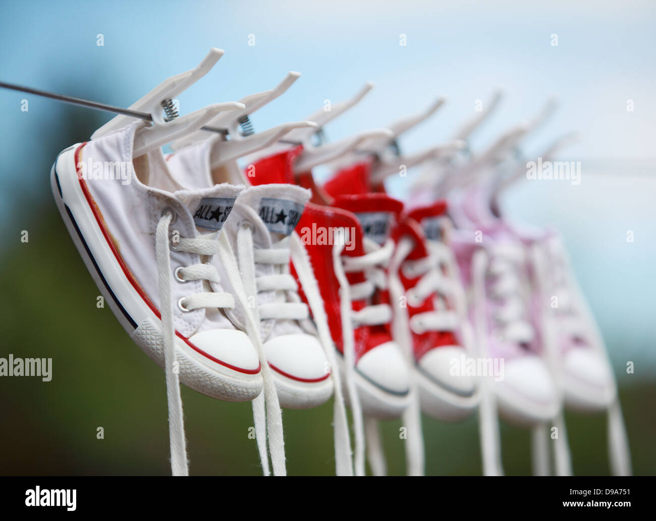 Converse Pumps Trainers on a Washing LIne Stock Photo
