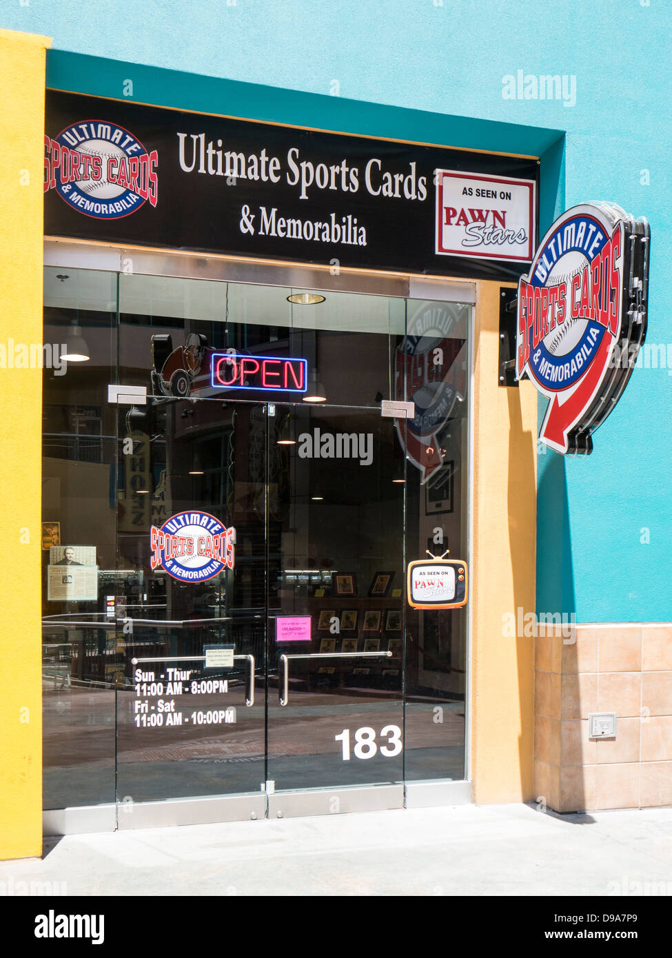LAS VEGAS.NEVADA, USA - JUNE O3, 2013:  Ultimate Sport Cards & Memorabilia Store in Fremont Street, Downtown Las Vegas Stock Photo