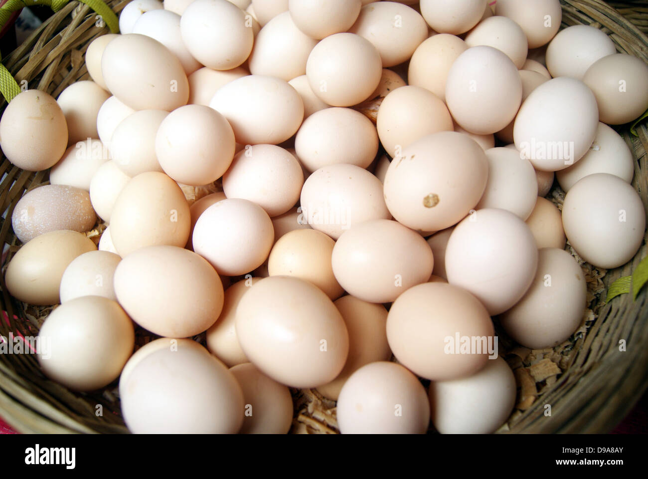 A pile of eggs, at a farmers' market. Stock Photo
